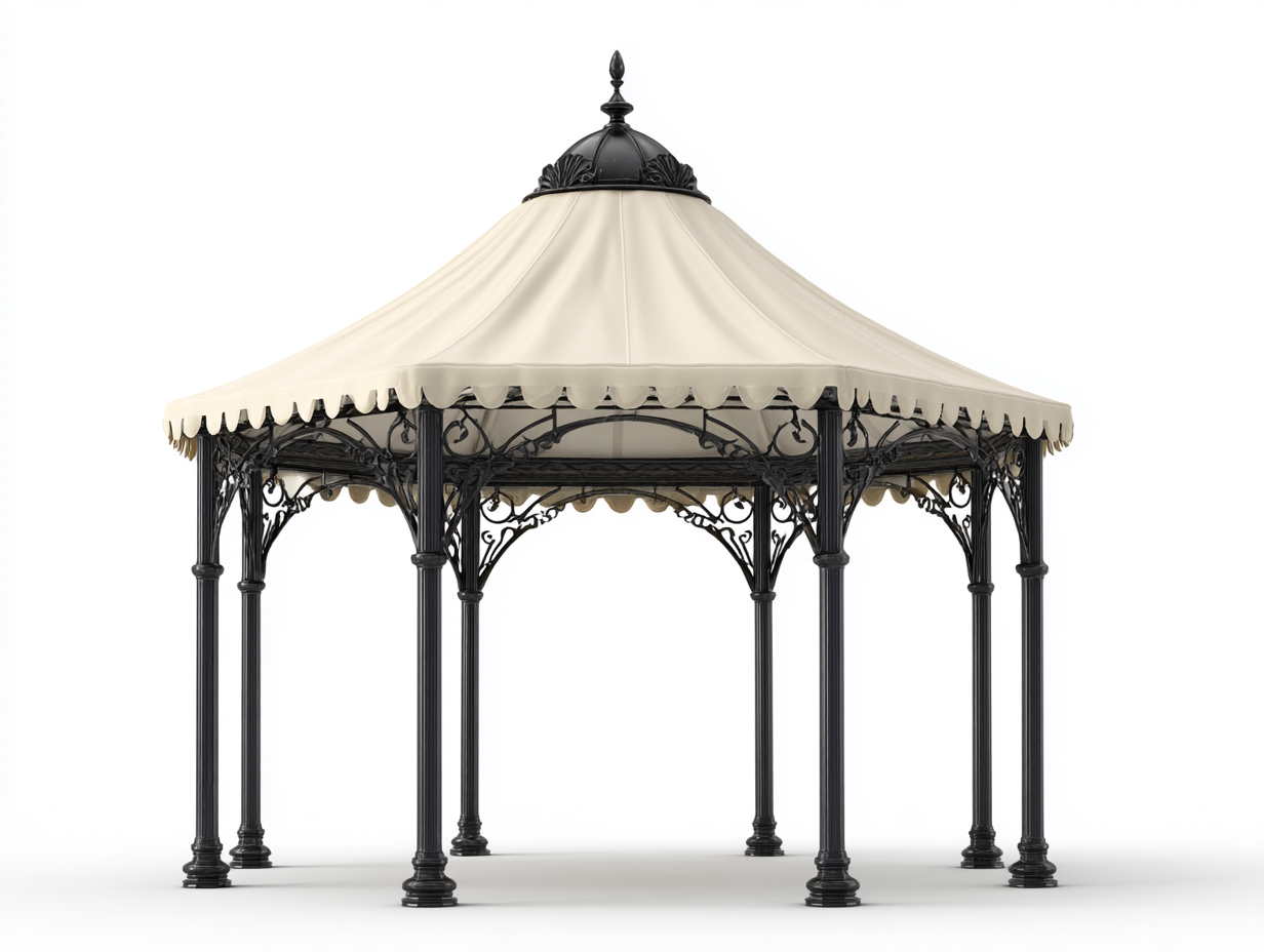 Pavillon - Metall-Textil - 332x332x300 cm - Creme-Schwarz - Klassischer Gartenstil-Roomgethut