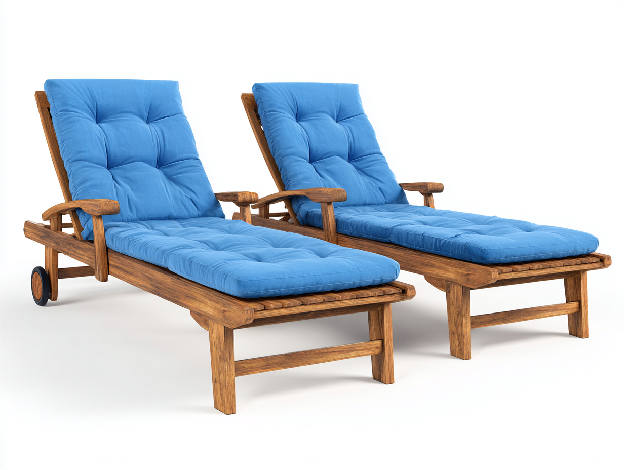 Sonnenliege - Holz-Textil - 214x78x93 cm - Blau-Natur - Modern-Roomgethut