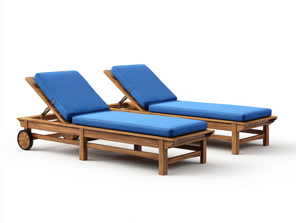 Sonnenliege - Holz-Textil - 212x75x87 cm - Blau-Natur - Modern-Roomgethut