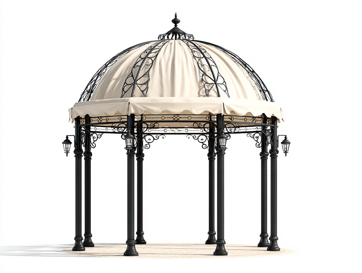 Pavillon - Metall-Textil - 356x356x322 cm - Creme-Schwarz - Klassischer Gartenstil-Roomgethut