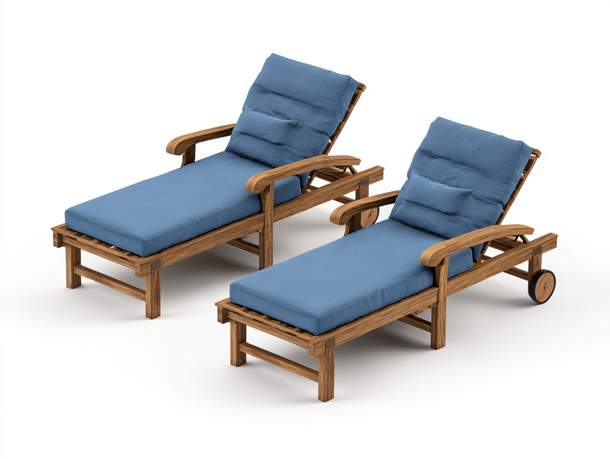 Sonnenliege - Holz-Textil - 206x72x94 cm - Blau-Natur - Modern-Roomgethut