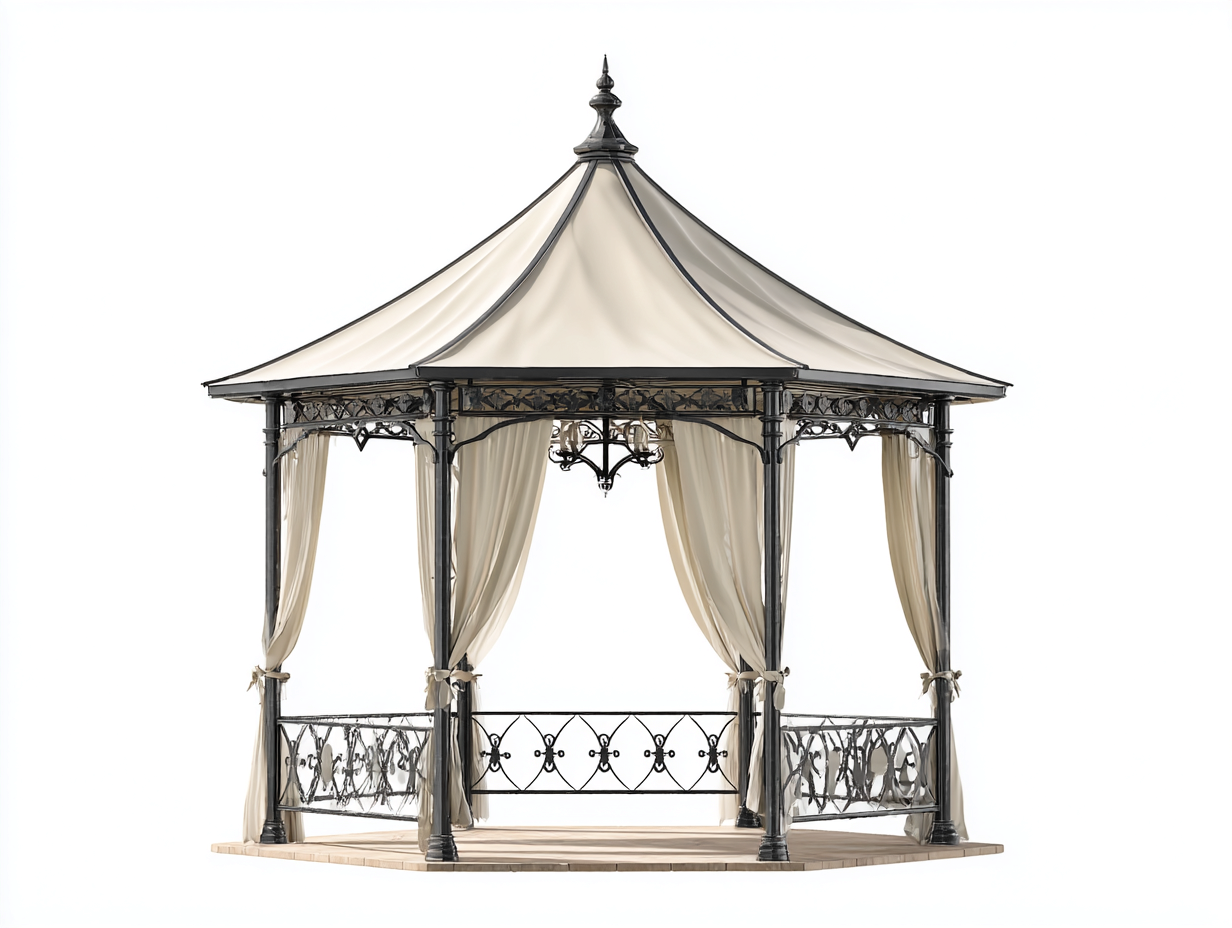 Pavillon - Metall-Textil - 316x316x294 cm - Creme-Schwarz - Klassischer Gartenstil-Roomgethut