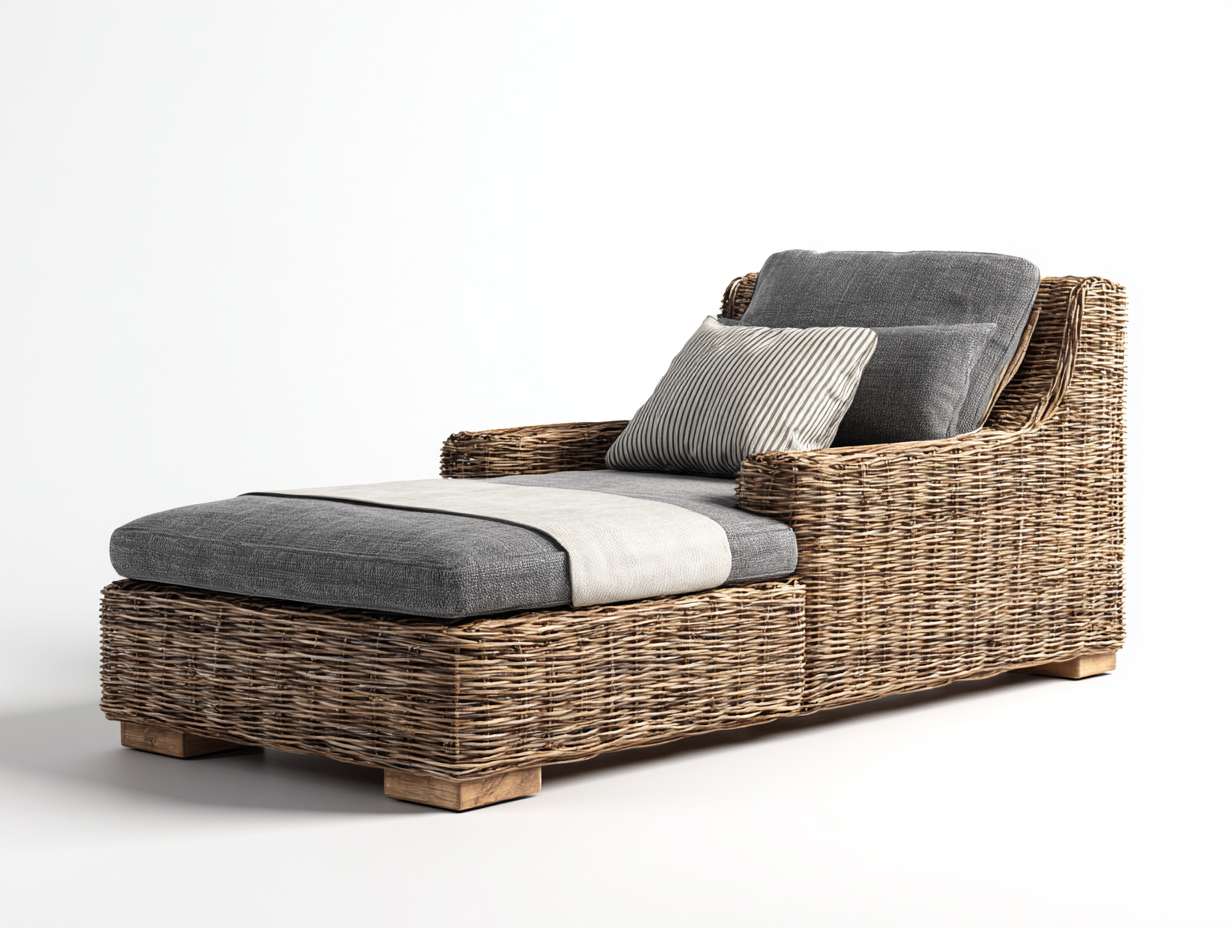 Sonnenliege - Polyrattan-Holz-Textil - 207x74x89 cm - Grau-Natur - Modern-Roomgethut