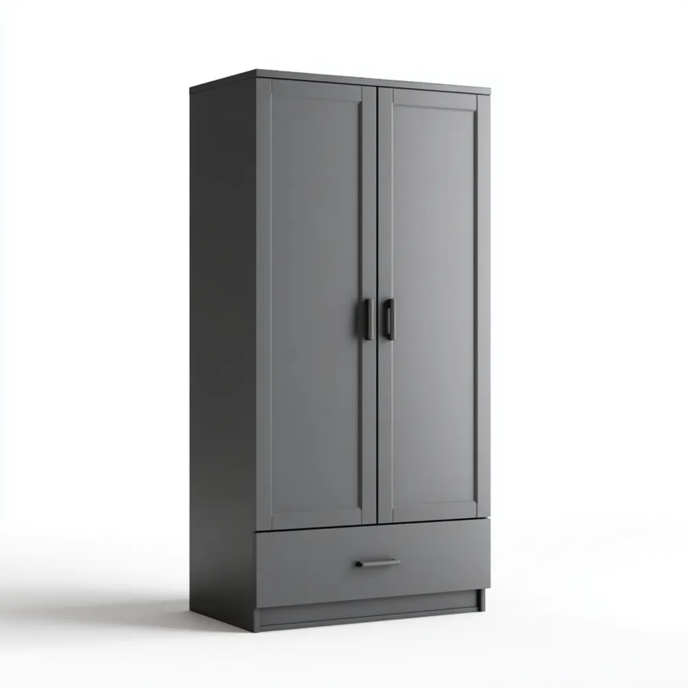 Kleiderschrank aus Holz mit Schublade - Grau