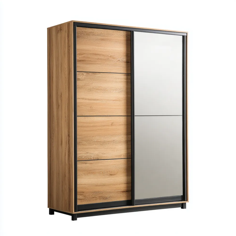 Kleiderschrank Holzoptik mit Spiegelschiebetür 120x60x200 cm
