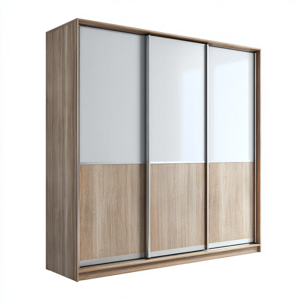 Kleiderschrank mit Schiebetüren - Eichenoptik Weiß - 200x60x215 cm