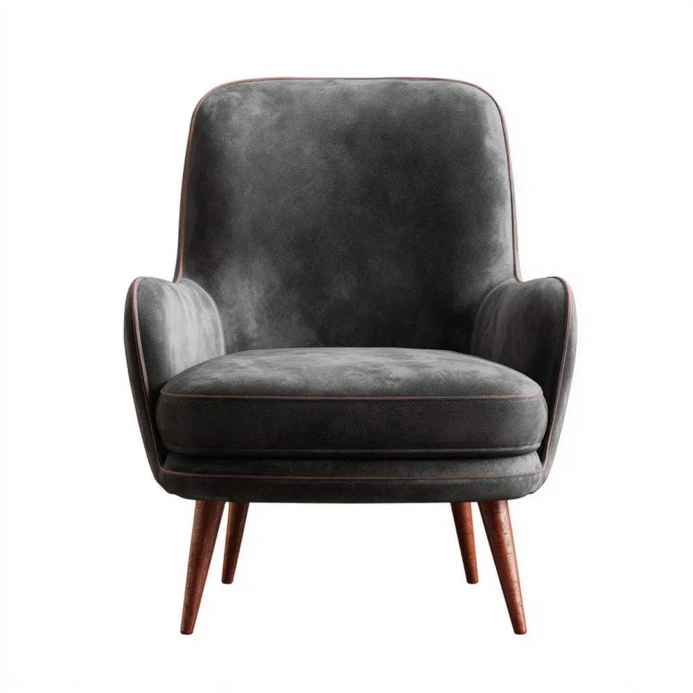Sessel Samt Dunkelgrau mit Holzbeinen