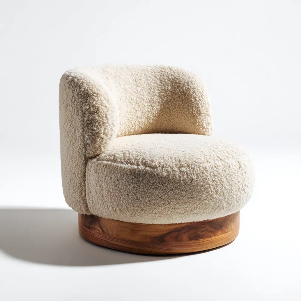 Sessel Holzunterkonstruktion Wollstoff Creme