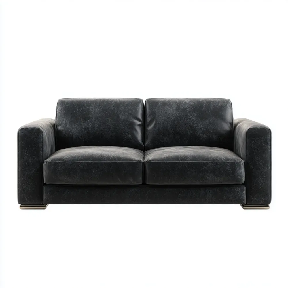 2-Sitzer Ledersofa aus Echtleder in Schwarz