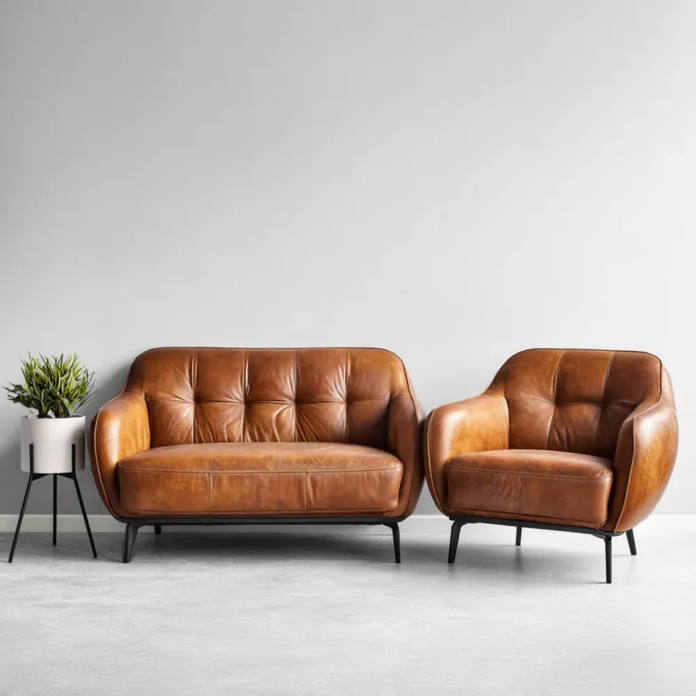 Echtleder Sofa Set - Braun