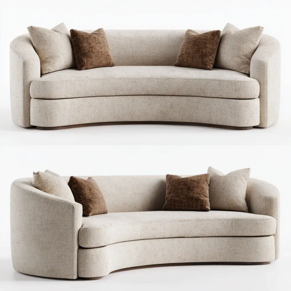 Rundsofa Stoff Leinen Beige/Braun 220x95x80 cm