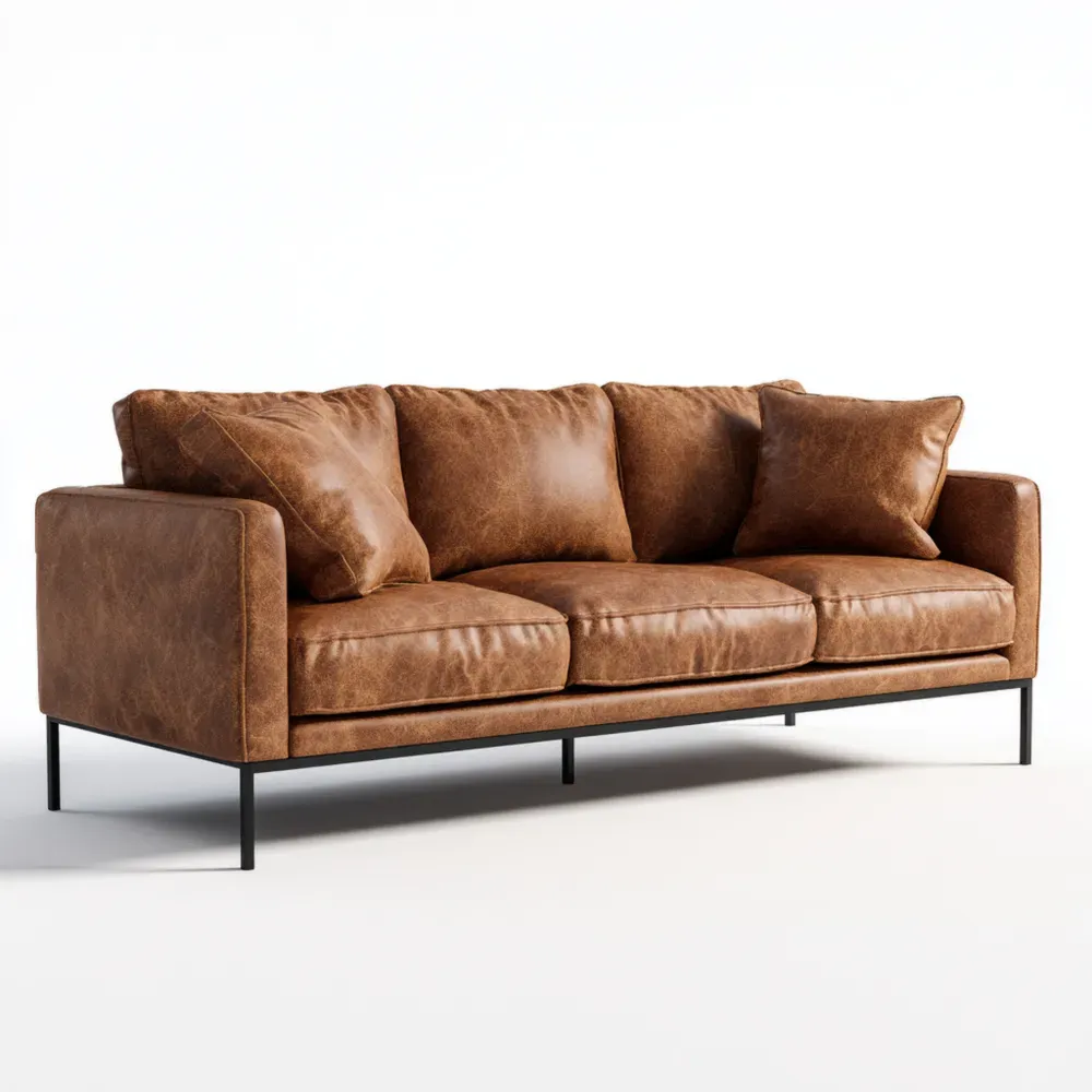 Ledersofa Dreisitzer mit Metallrahmen - Braun