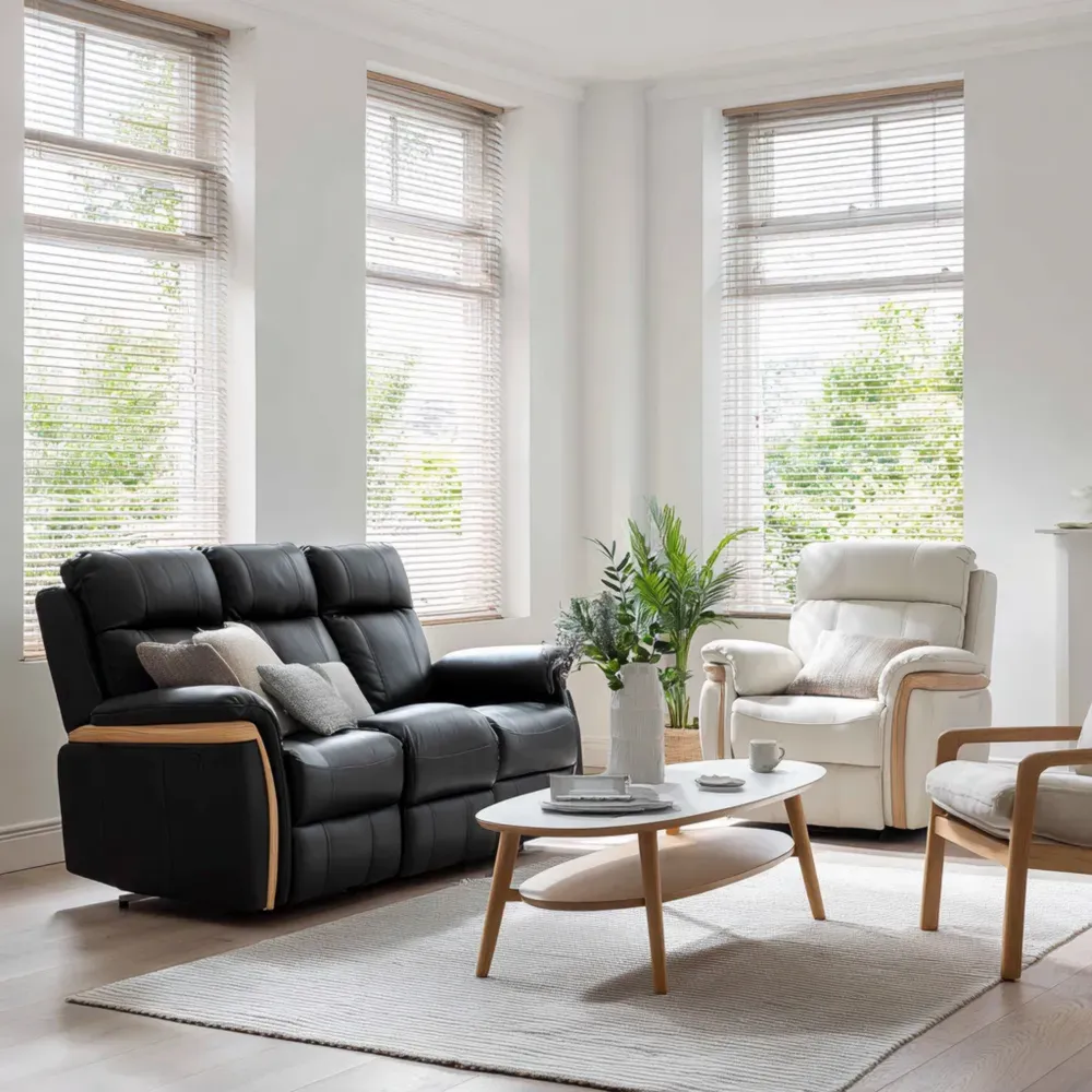 Leder Sofa-Set 2-Sitzer und Sessel - Schwarz/Weiß