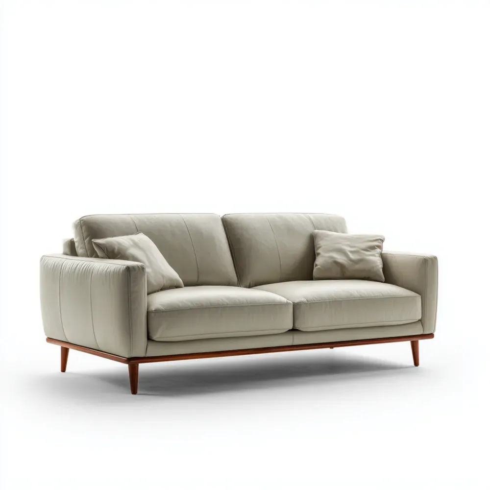 Dreisitzer Sofa Leder Cremeweiß Massivholz