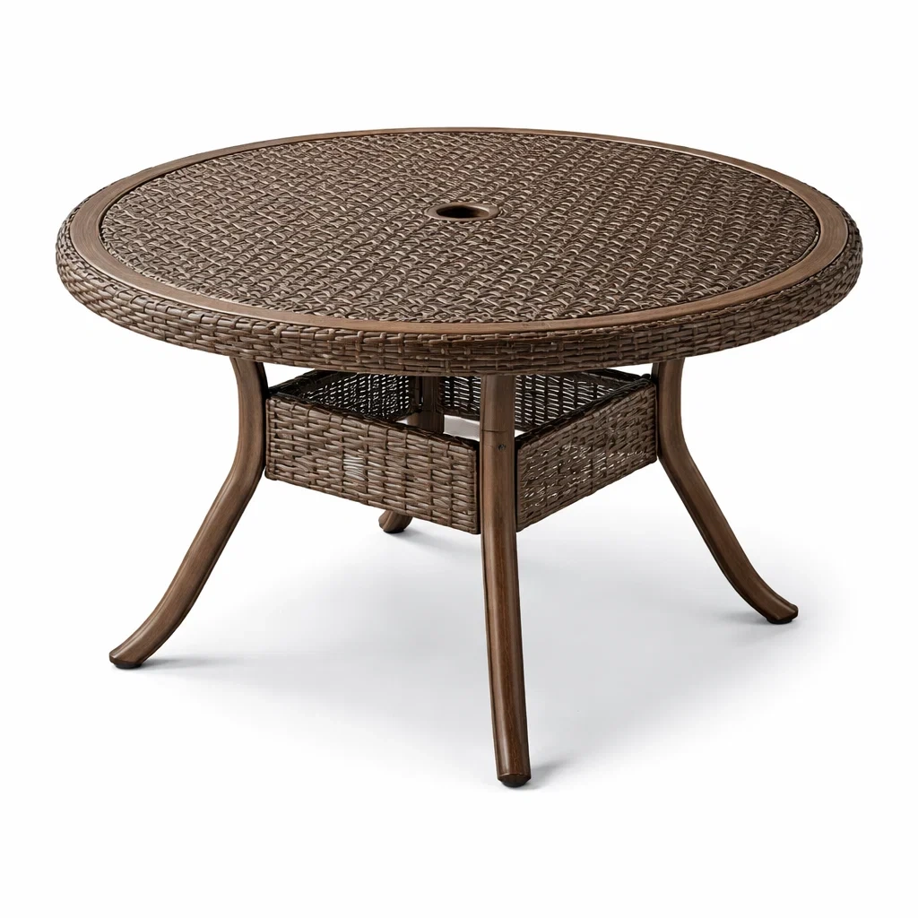 Table de jardin en aluminium et résine tressée marron-furniaesthetic
