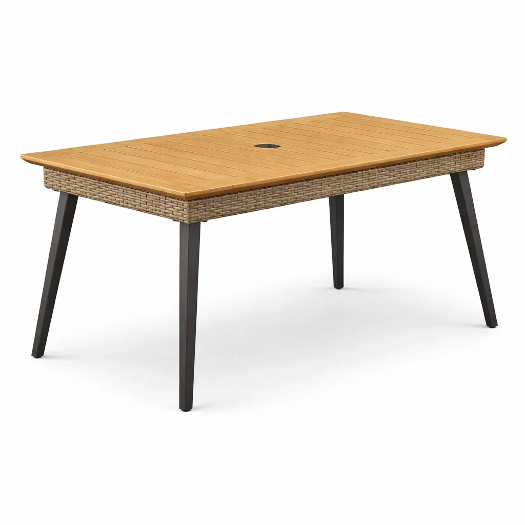Table de jardin rectangulaire en bois et métal avec parasol-furniaesthetic