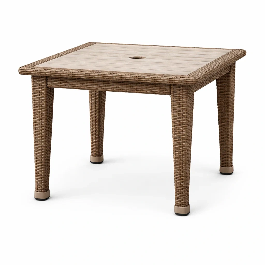 Table de jardin carrée en rotin synthétique brun-furniaesthetic