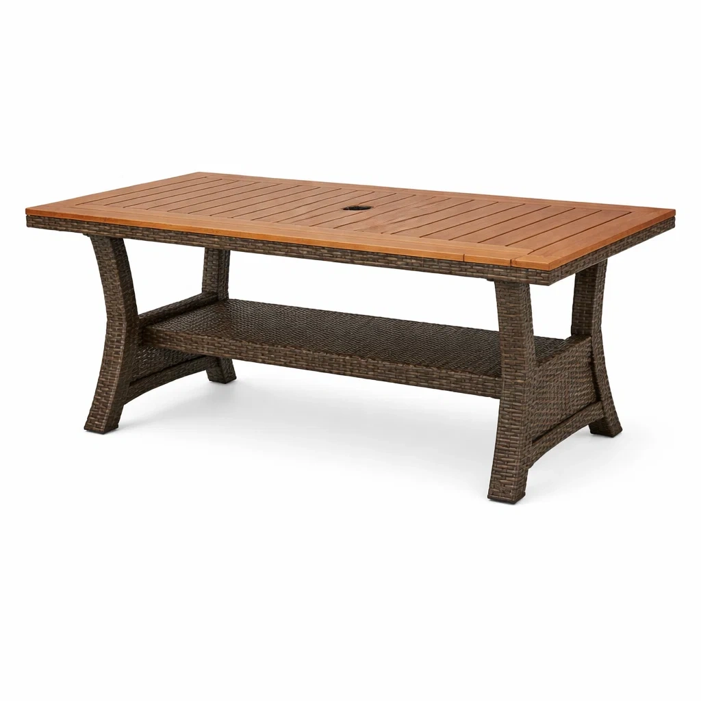 Table de jardin en bois et rotin-furniaesthetic