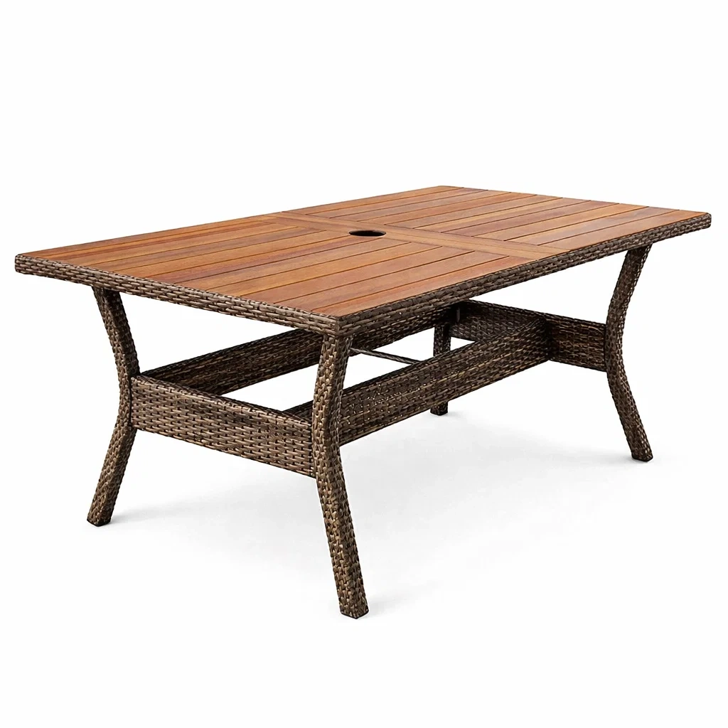 Table de jardin en bois et résine tressée-furniaesthetic