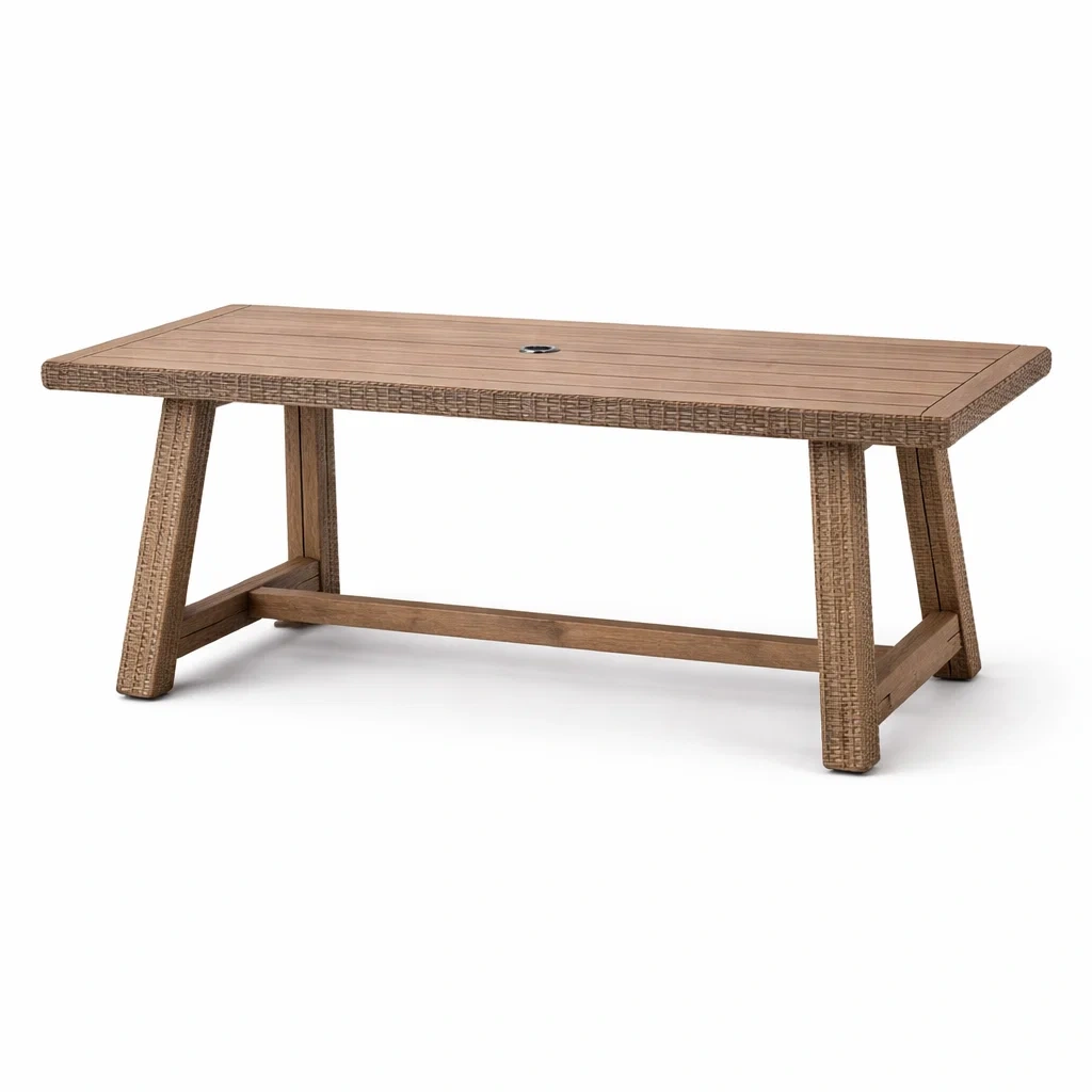 Table rectangulaire en bois et rotin synthétique-furniaesthetic