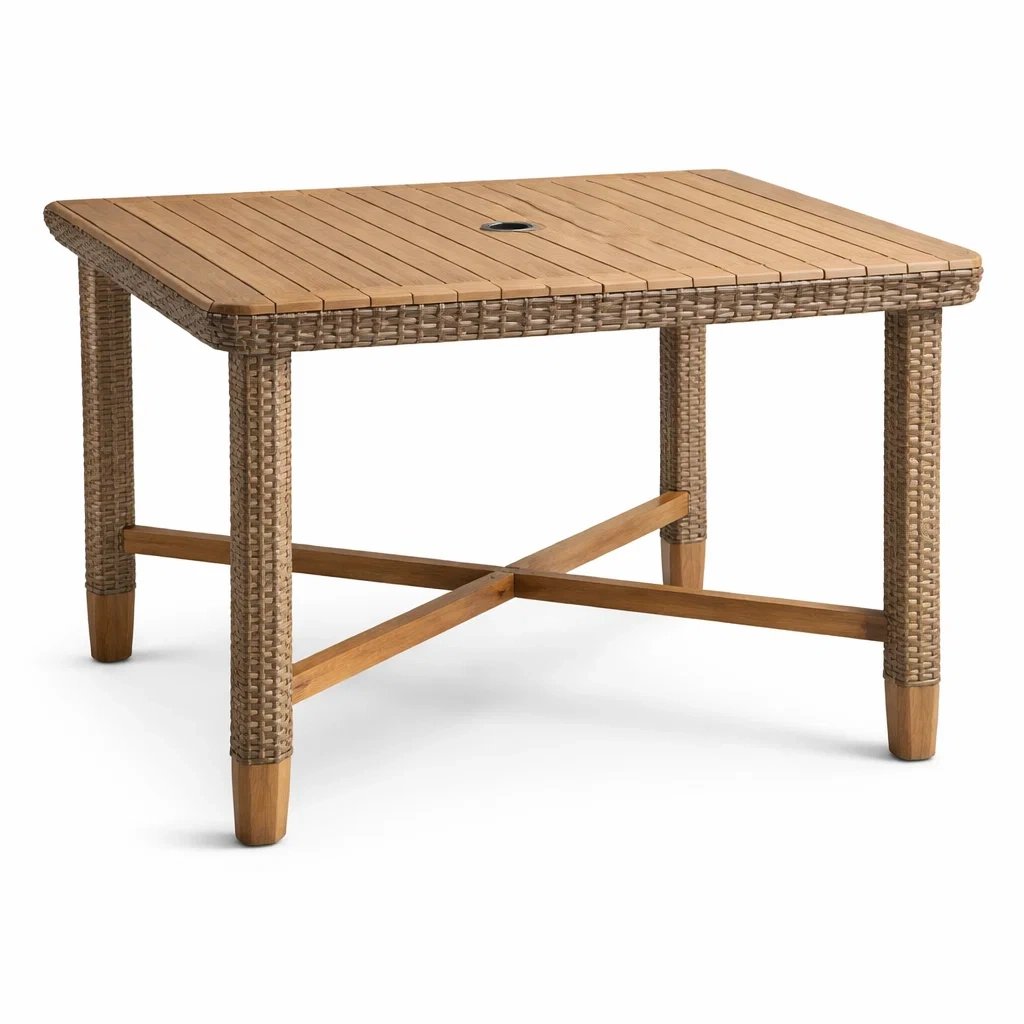 Table en bois et rotin 150x90x75 cm-furniaesthetic