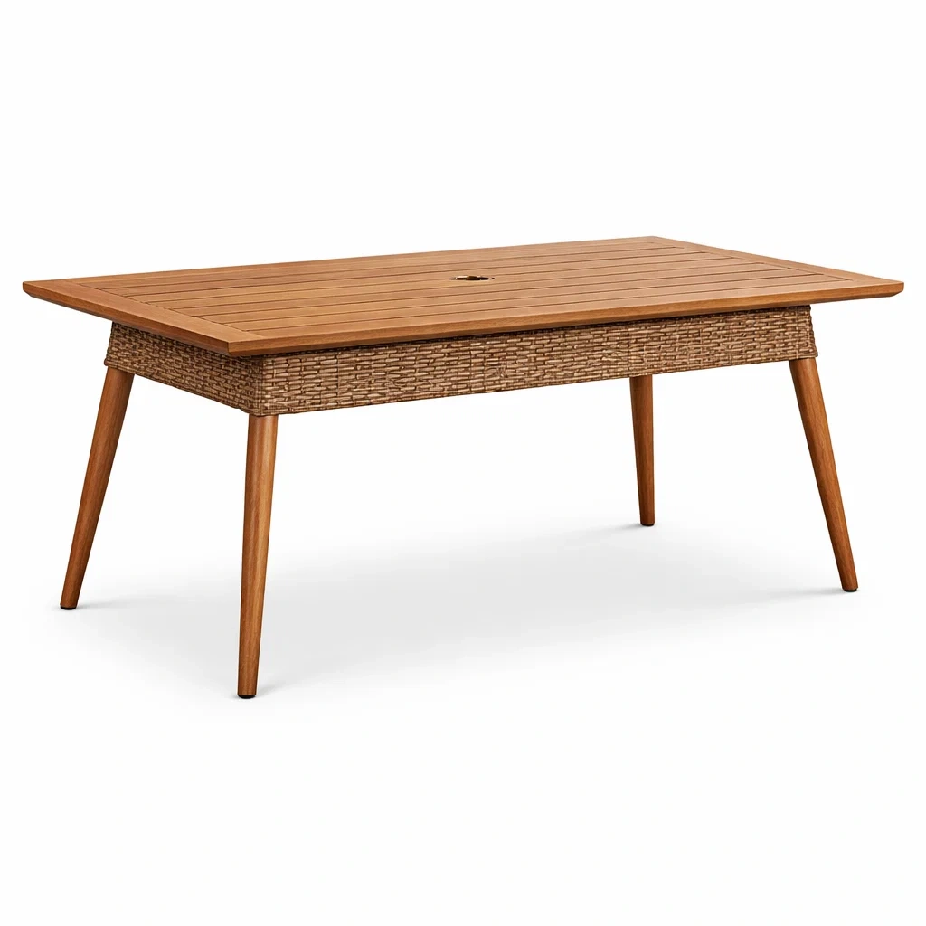 Table rectangulaire en acacia et résine tressée 180x90 cm-furniaesthetic
