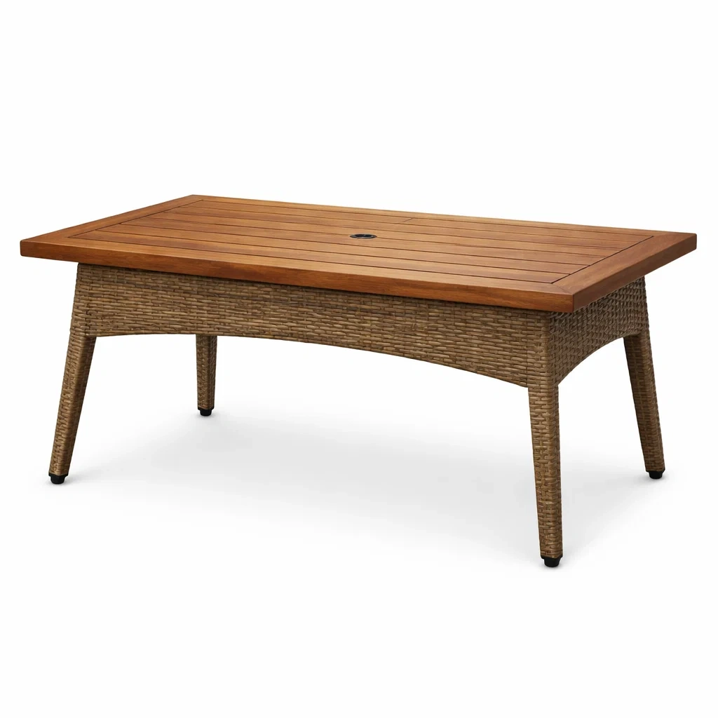 Table en bois et polyrotin 150x90x75 cm-furniaesthetic