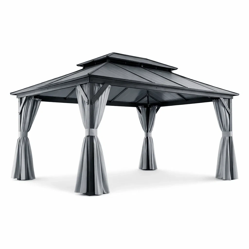 Tonnelle de jardin en aluminium et polycarbonate gris-furniaesthetic