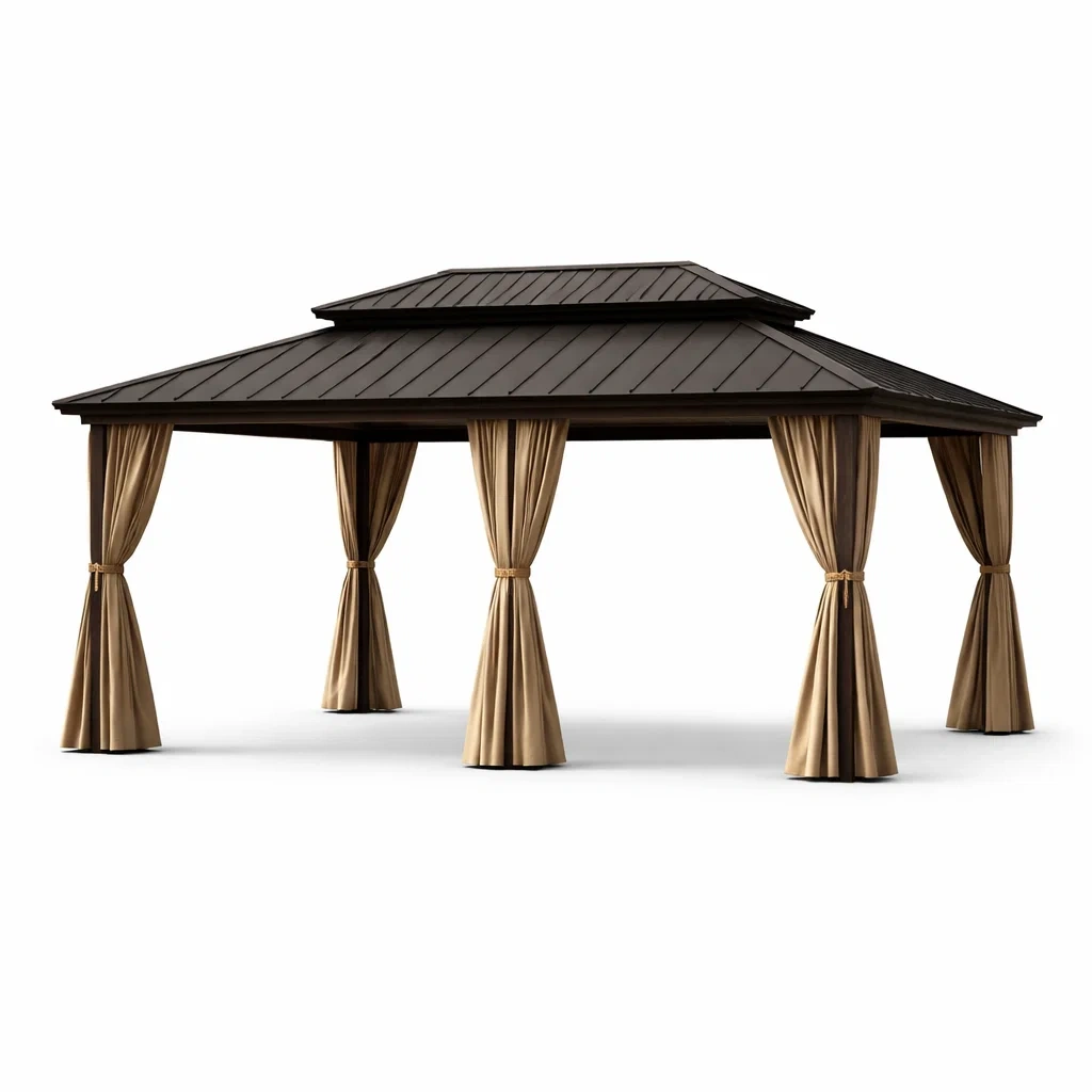Tonnelle de jardin en métal et polyester beige 600x400x300 cm-furniaesthetic
