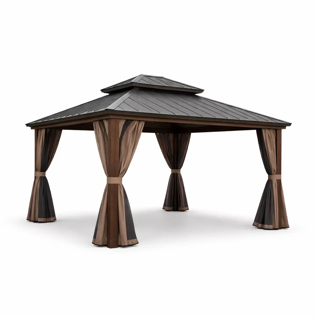 Tonnelle de jardin en aluminium et acier avec rideaux-furniaesthetic