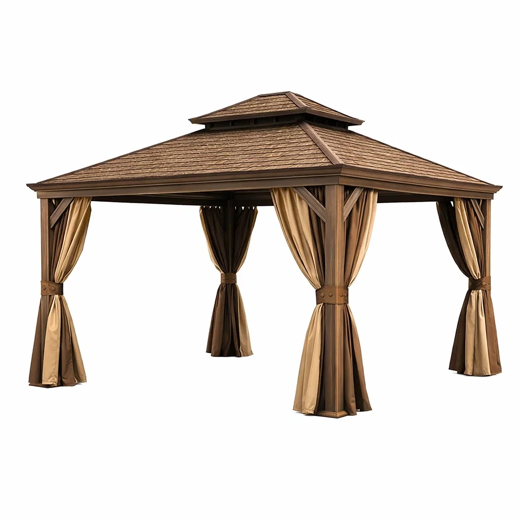 Tonnelle de jardin en aluminium et polyester marron-furniaesthetic