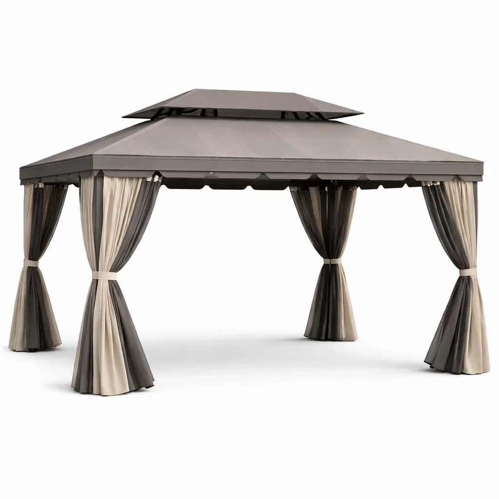 Tonnelle de jardin en métal et polyester gris-furniaesthetic