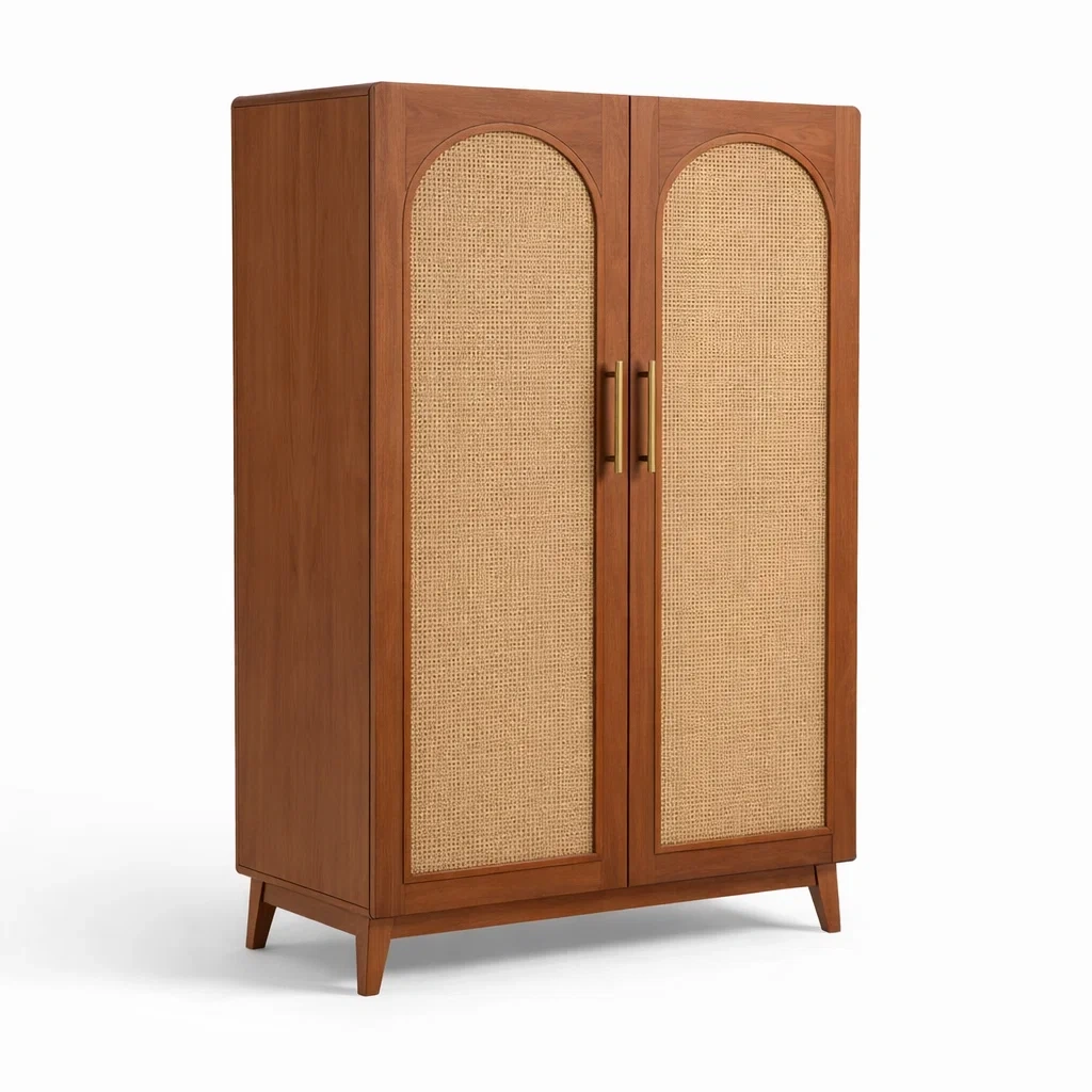 Armoire en bois armoire avec portes en rotin-Decohousey