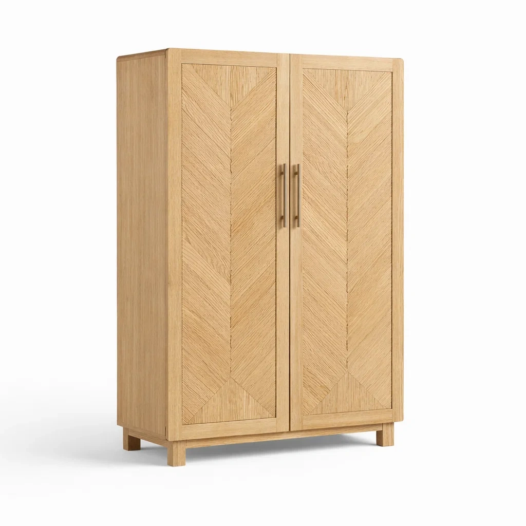 Armoire en bois massif armoire avec portes à motif chevron-Decohousey