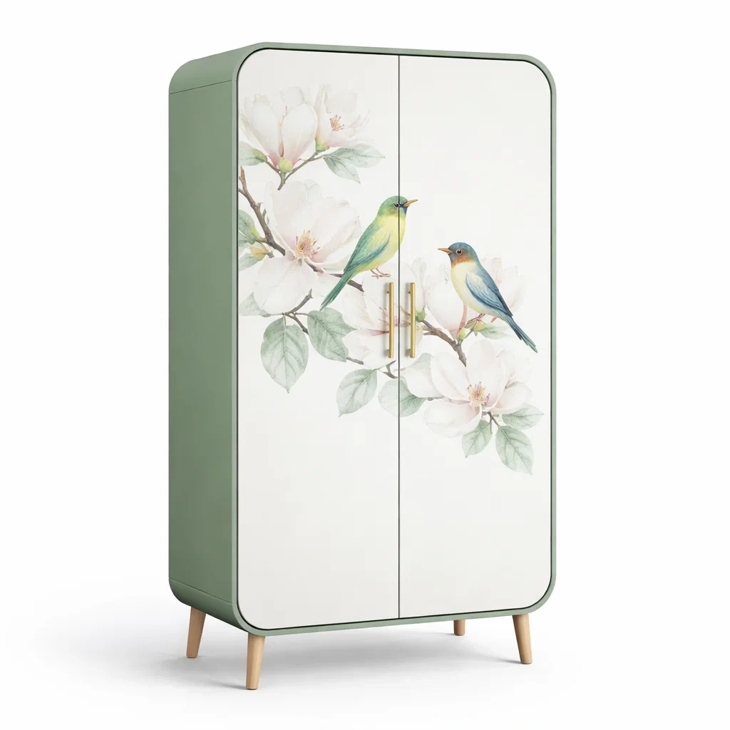 Armoire en bois et mdf avec motif oiseaux-Decohousey