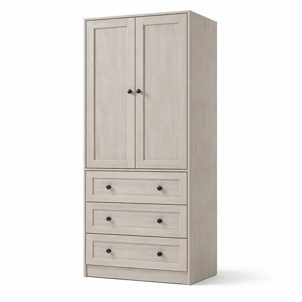 Armoire en bois armoire à deux portes avec trois tiroirs-Decohousey