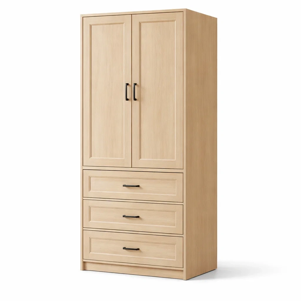 Armoire en mdf avec placage chêne portes et tiroirs-Decohousey