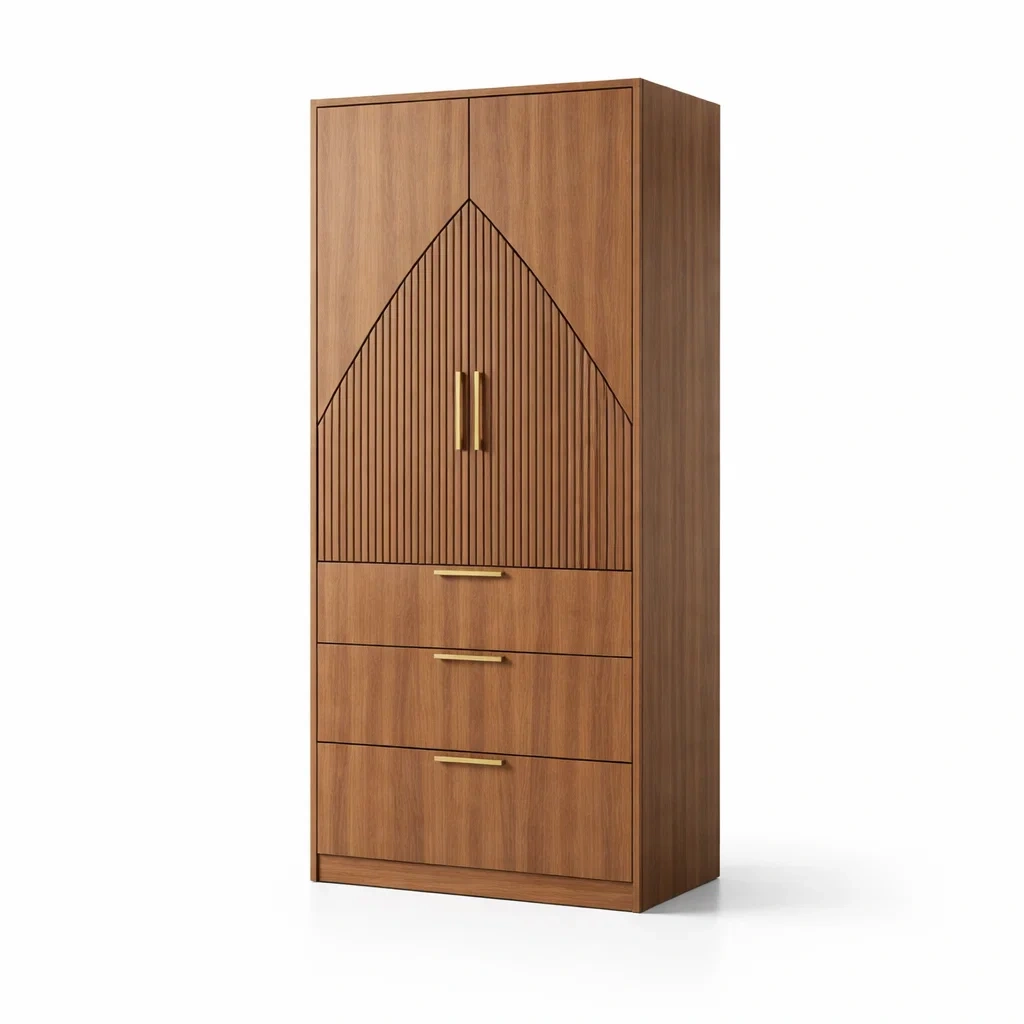 Armoire en bois de noyer avec poignées métalliques dorées-Decohousey