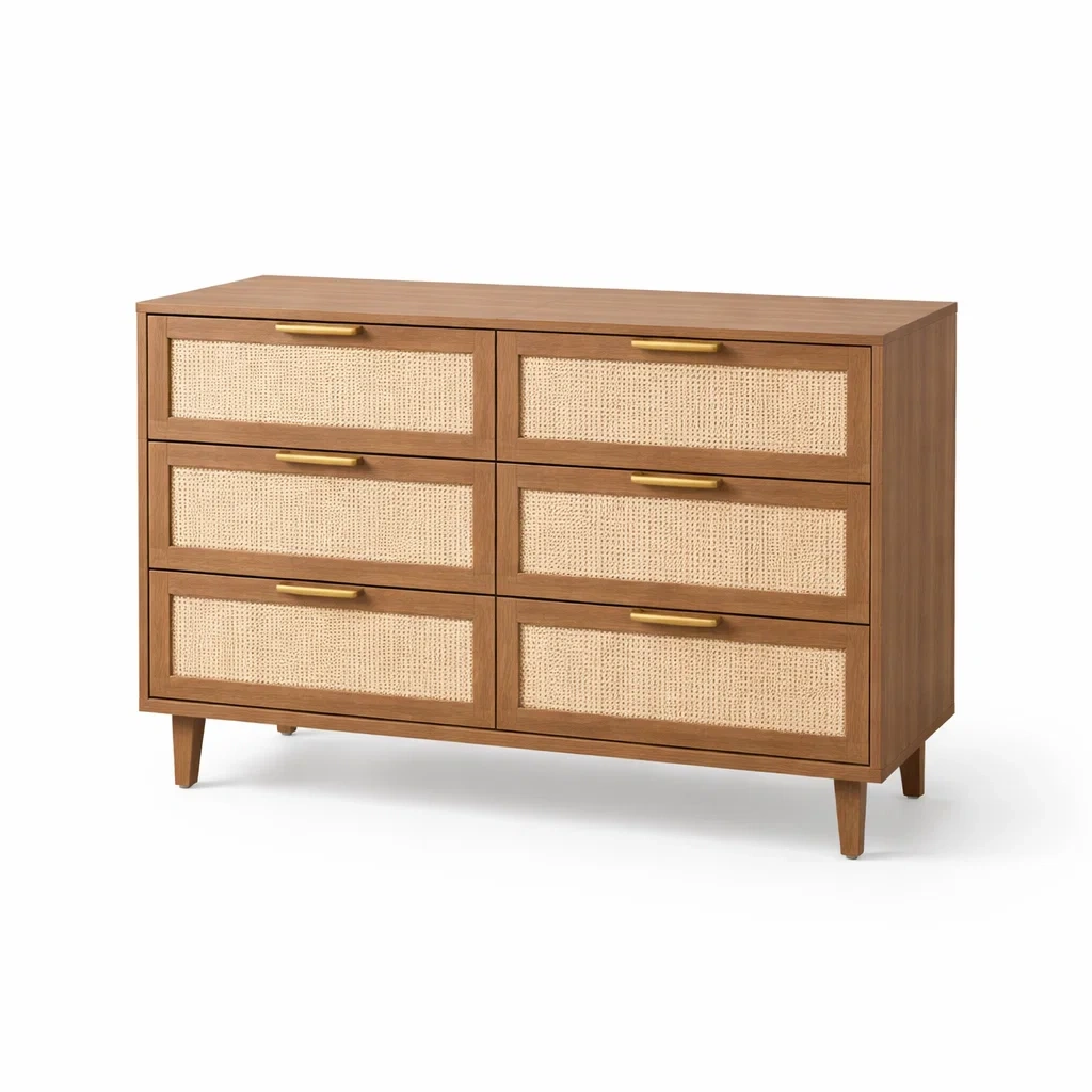 Commode en bois et rotin avec tiroirs-Decohousey