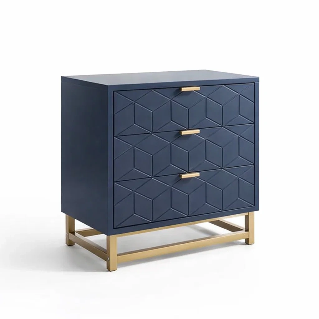 Commode en bois bleu avec pieds métalliques et tiroirs-Decohousey