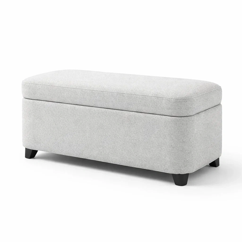 Banc de rangement rectangulaire en tissu polyester gris-Decohousey