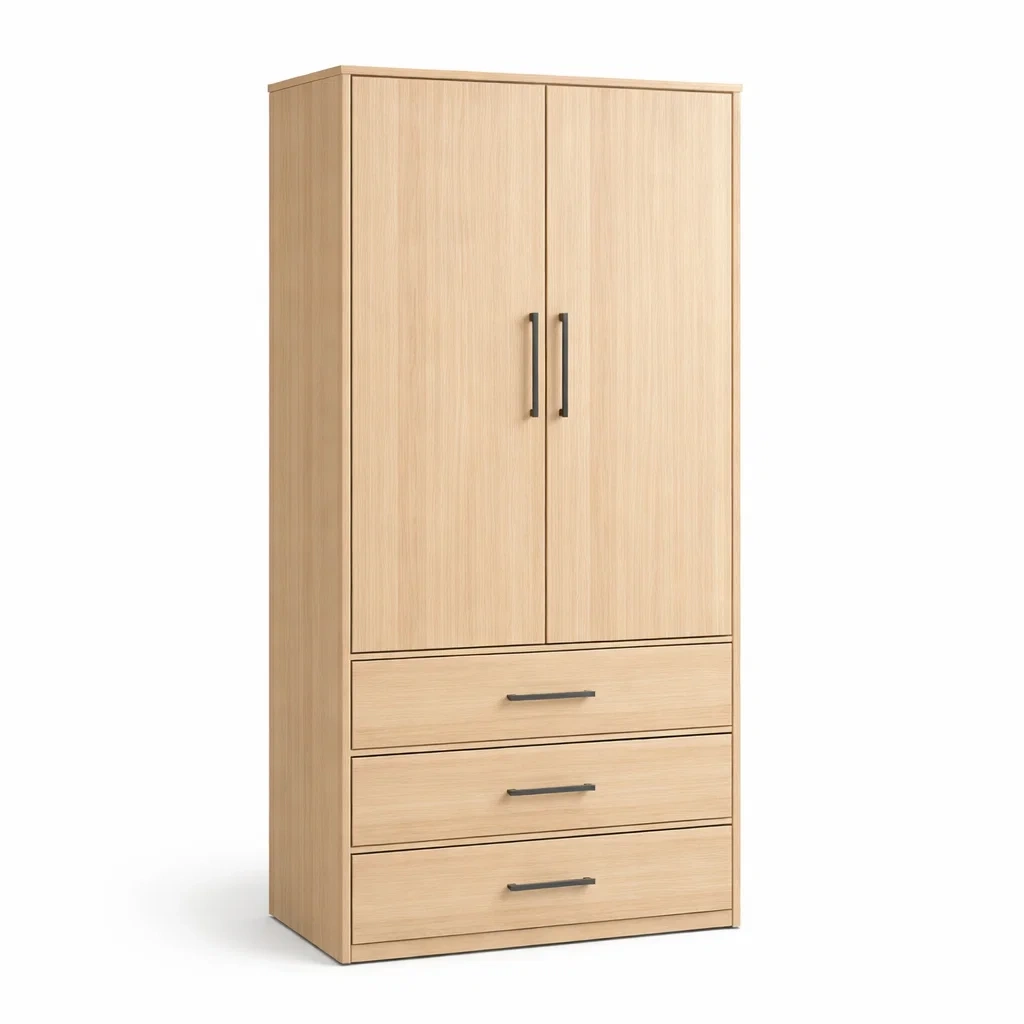 Armoire en bois armoire avec tiroirs et poignées métalliques-Nestblissful