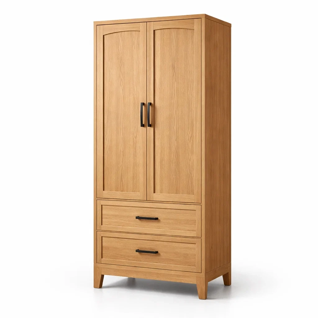 Armoire en bois armoire avec portes doubles et tiroirs-Nestblissful