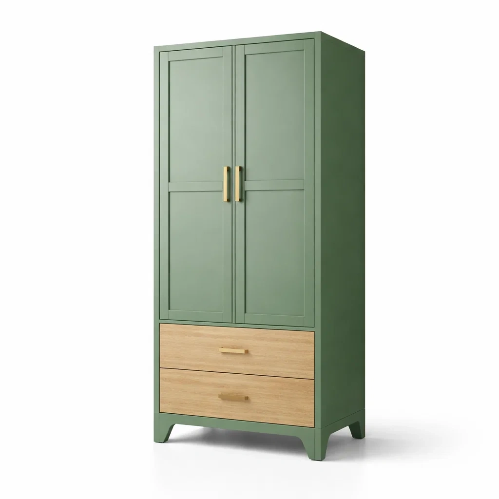 Armoire en bois et métal vert armoire avec tiroirs chêne-Nestblissful