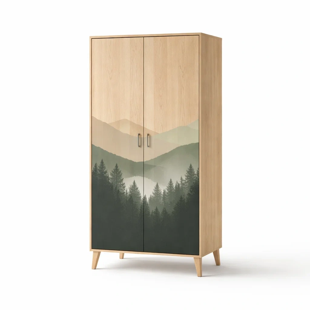 Armoire en bois armoire avec motif paysage de montagne-Nestblissful