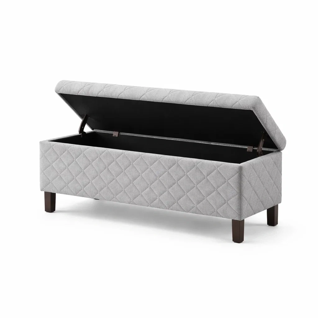 Banc de rangement en tissu et bois gris-Nestblissful
