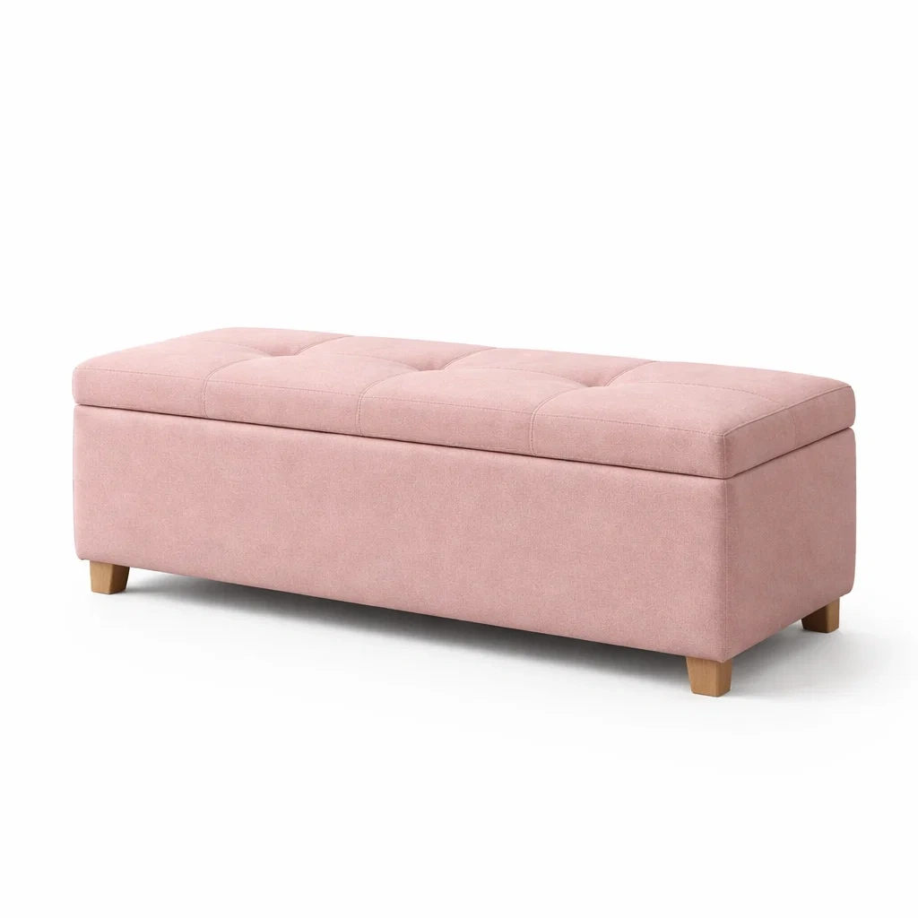 Banc de rangement capitonné en bois et tissu-Nestblissful