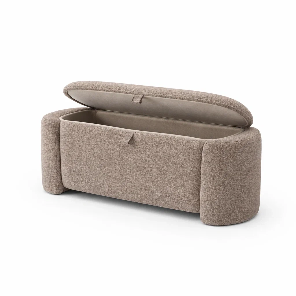 Banc de rangement en tissu bouclé beige-Nestblissful