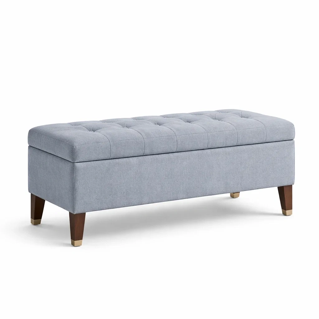 Banc de rangement en tissu avec pieds en bois-Nestblissful