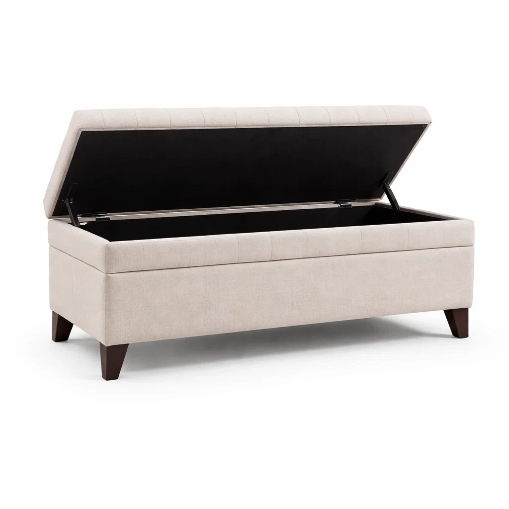 Banc de rangement coffre en tissu beige-Nestblissful